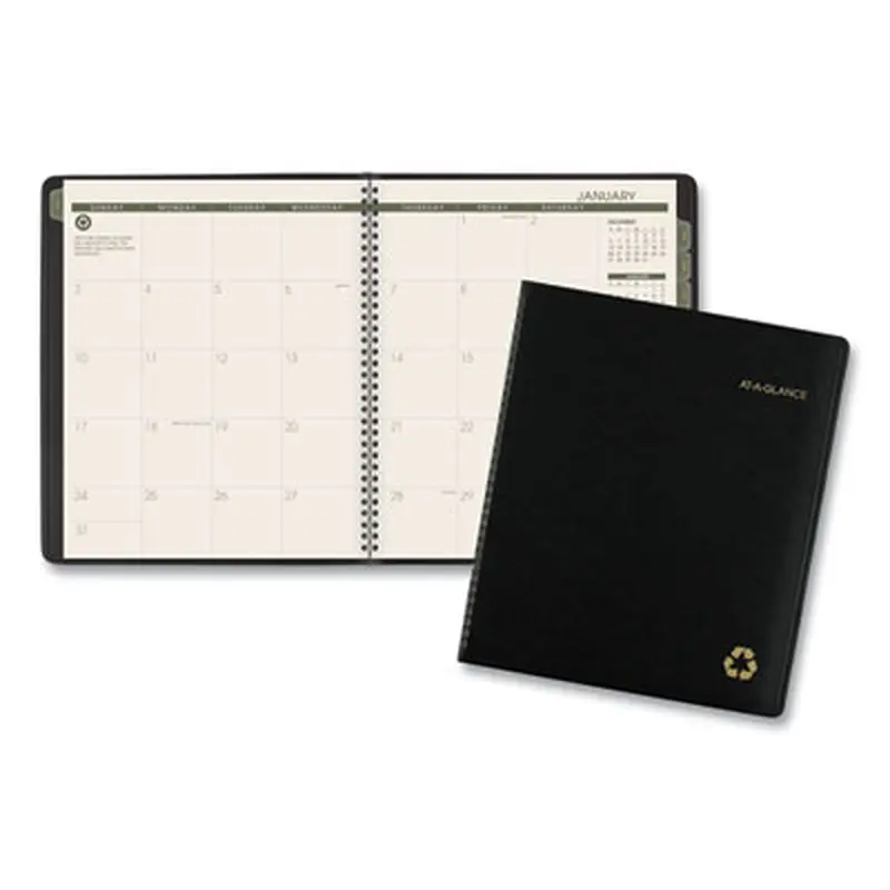 Recycled Monthly Planner, 11 x 9, Black Cover, 13-Month: Jan 2026 to Jan 2027 - Appointment Books & Planners | AT-A-GLANCE