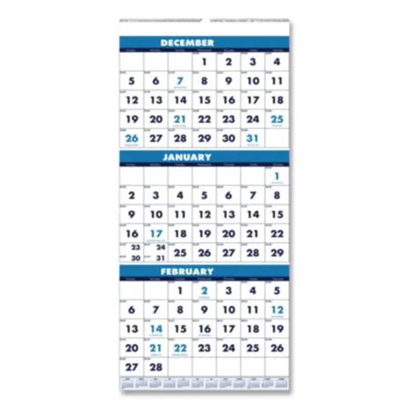 Recycled Three-Month Format Wall Calendar, Vertical Orientation, 8 x 17, White Sheets, 14-Month: Dec 2025 to Jan 2027 - Wall Calendars | House of Doolittle