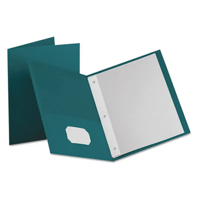 Twin-Pocket Folders with 3 Fasteners, 0.5" Capacity, 11 x 8.5, Teal, 25/Box - Pocket Folders | Oxford