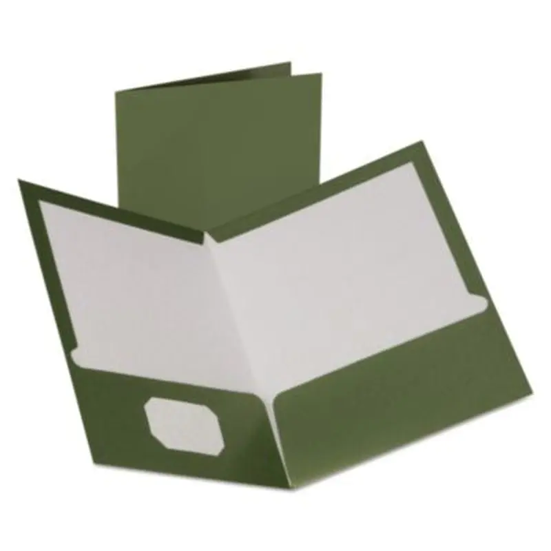 Two-Pocket Laminated Folder, 100-Sheet Capacity, 11 x 8.5, Metallic Green, 25/Box - Pocket Folders | Oxford