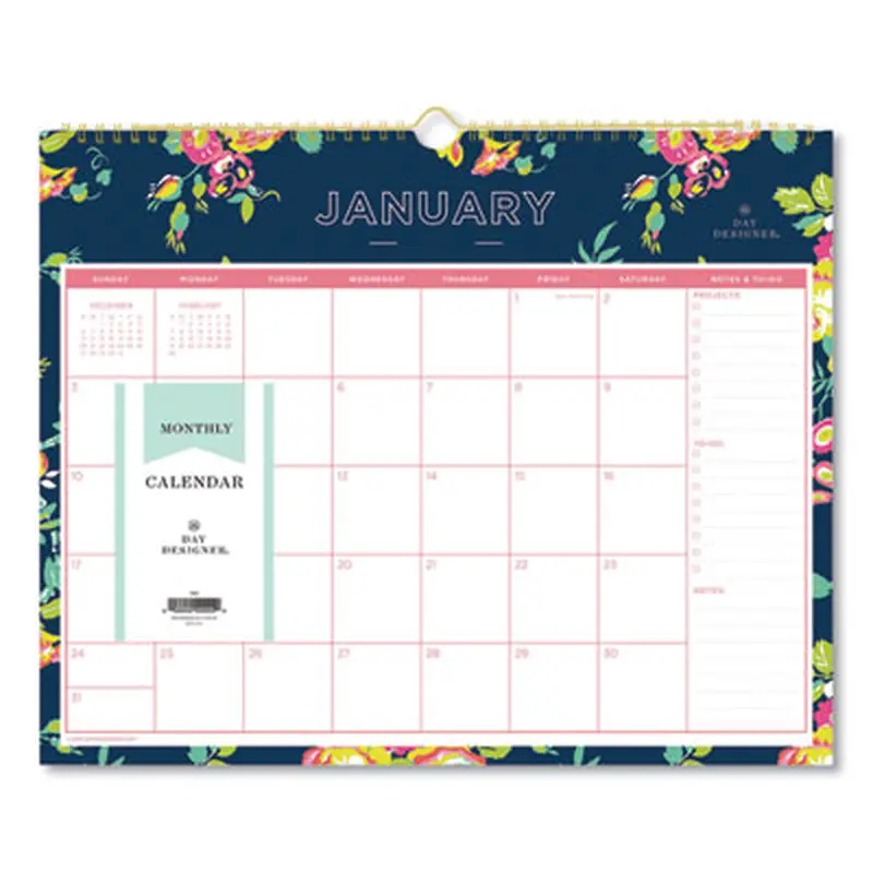 Day Designer Peyton Wall Calendar, Floral Artwork, 15 x 12, White/Navy Sheets, 12-Month (Jan to Dec): 2026 - Wall Calendars | Blue Sky