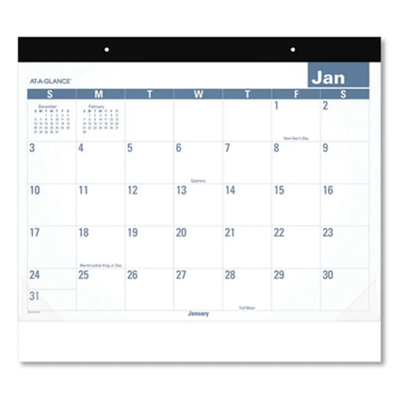 Easy-to-Read Monthly Desk Pad, 22 x 17, White/Blue Sheets, Black Binding, Clear Corners, 12-Month (Jan to Dec): 2026 - Desk Pad Calendars | AT-A-GLANCE