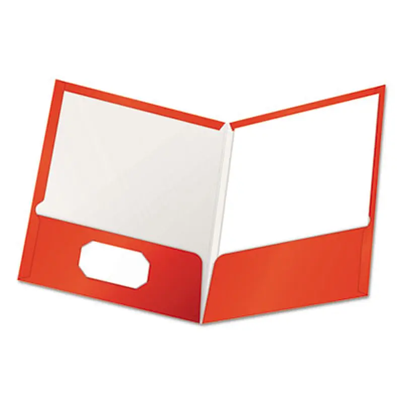 High Gloss Laminated Paperboard Folder, 100-Sheet Capacity, 11 x 8.5, Red, 25/Box - Pocket Folders | Oxford
