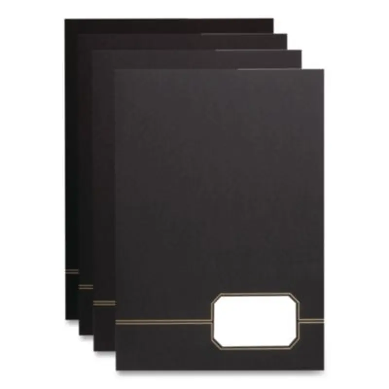 Monogram Series Business Portfolio, Premium Cover Stock, 0.5" Capacity, 11 x 8.5, Black w/Embossed Gold Foil Accents, 4/Pack - Pocket Folders | Oxford