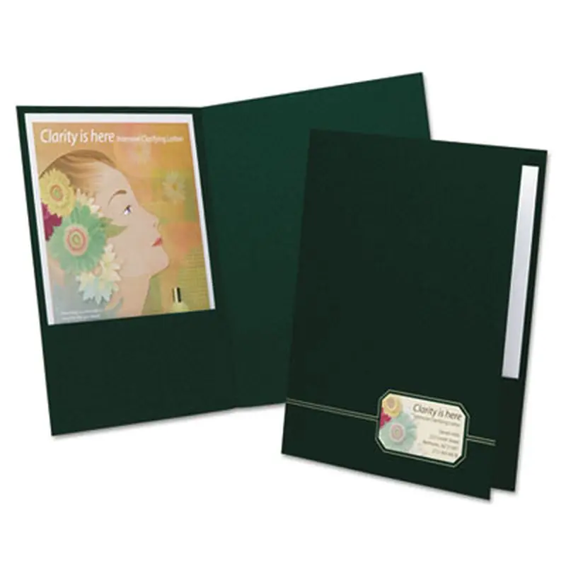Monogram Series Business Portfolio, Premium Cover Stock, 0.5" Capacity, 11 x 8.5, Green w/Embossed Gold Foil Accents, 4/Pack - Pocket Folders | Oxford