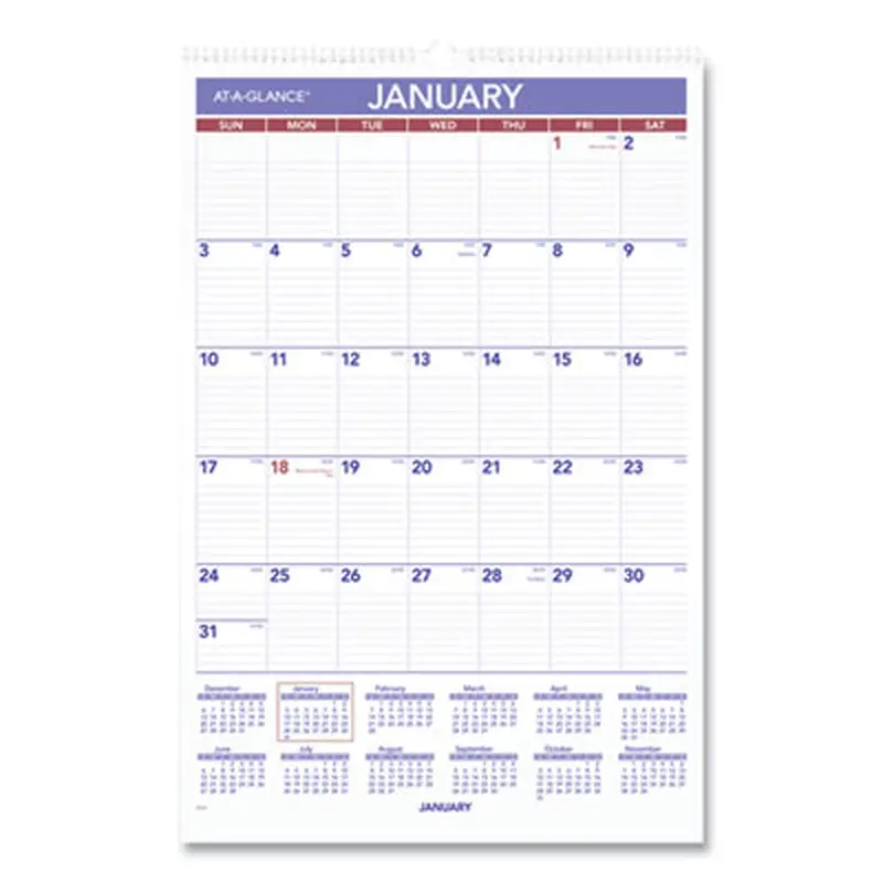 Monthly Wall Calendar with Ruled Daily Blocks, 15.5 x 22.75, White Sheets, 12-Month (Jan to Dec): 2026 - Wall Calendars | AT-A-GLANCE