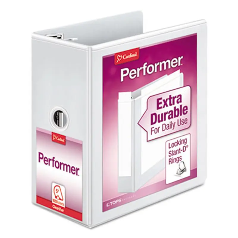 Performer ClearVue Slant-D Ring Binder, 3 Rings, 5" Capacity, 11 x 8.5, White - Binders | Cardinal
