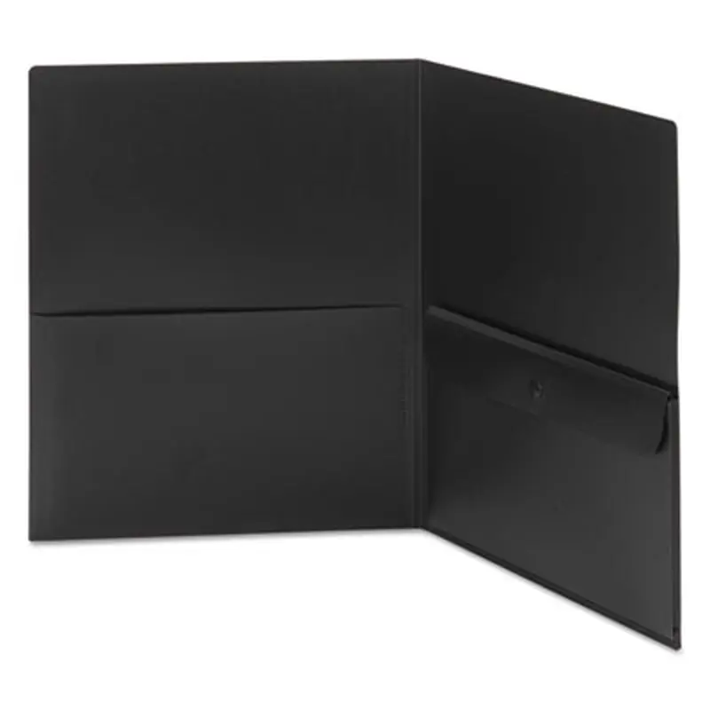 Poly Two-Pocket Folder with Snap Closure Security Pocket, 100-Sheet Capacity, 11 x 8.5, Black, 5/Pack - Pocket Folders | Smead