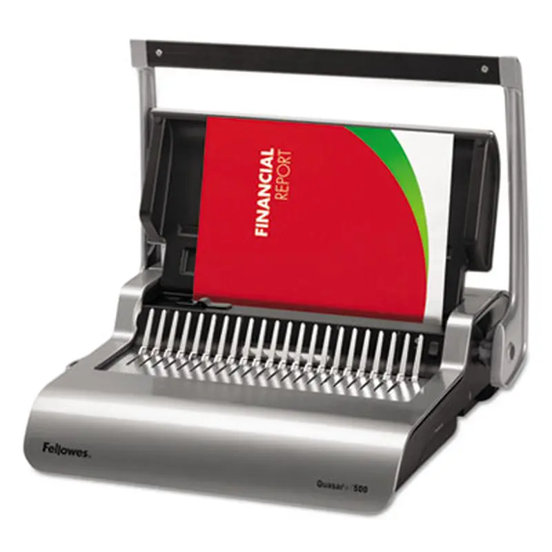 Quasar 500 Manual Comb Binding System, 500 Sheets, 18.13 x 15.38 x 5.13, Metallic Gray - Binding Machines | Fellowes