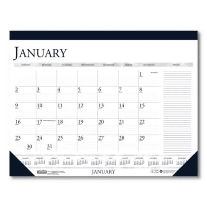 Recycled Two-Color Monthly Desk Pad Calendar with Notes Section, 22 x 17, Blue Binding/Corners, 12-Month (Jan-Dec): 2026 - Desk Pad Calendars | House of Doolittle
