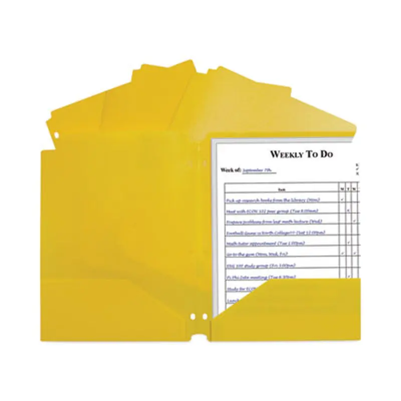 Two-Pocket Heavyweight Poly Portfolio Folder, 3-Hole Punch, 11 x 8.5, Yellow, 25/Box - Pocket Folders | C-Line