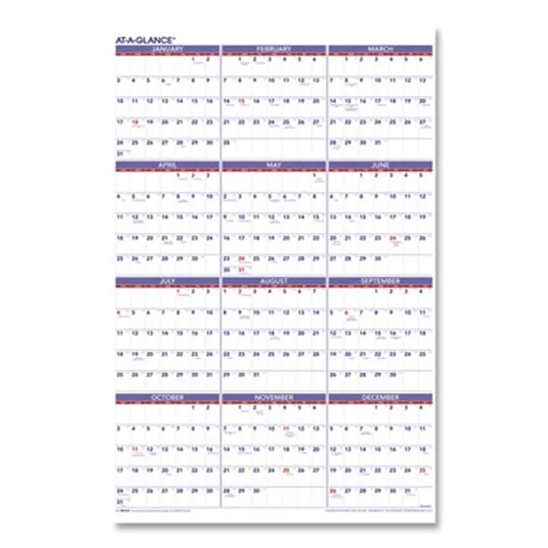 Yearly Wall Calendar, 24 x 36, White Sheets, 12-Month (Jan to Dec): 2026 - Wall Calendars | AT-A-GLANCE