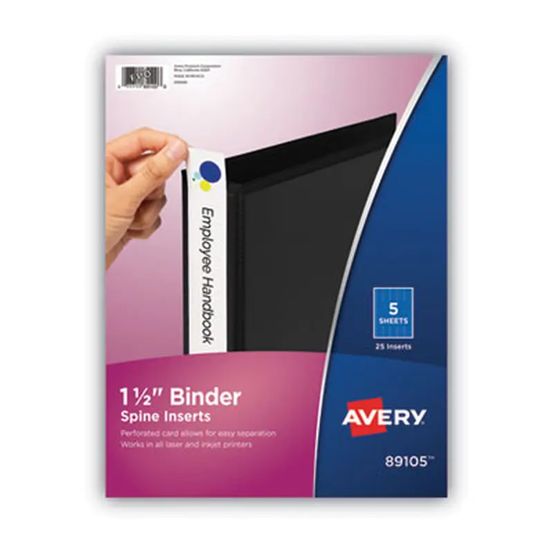 Binder Spine Inserts, 1.5" Spine Width, 5 Inserts/Sheet, 5 Sheets/Pack - Binder Spine Inserts | Avery