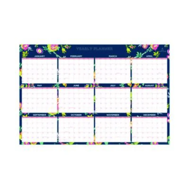 Day Designer Peyton Laminated Erasable Wall Calendar, Floral Artwork, 36 x 24, White/Navy Sheets, 12-Month (Jan to Dec): 2026 - Wall Calendars | Blue Sky