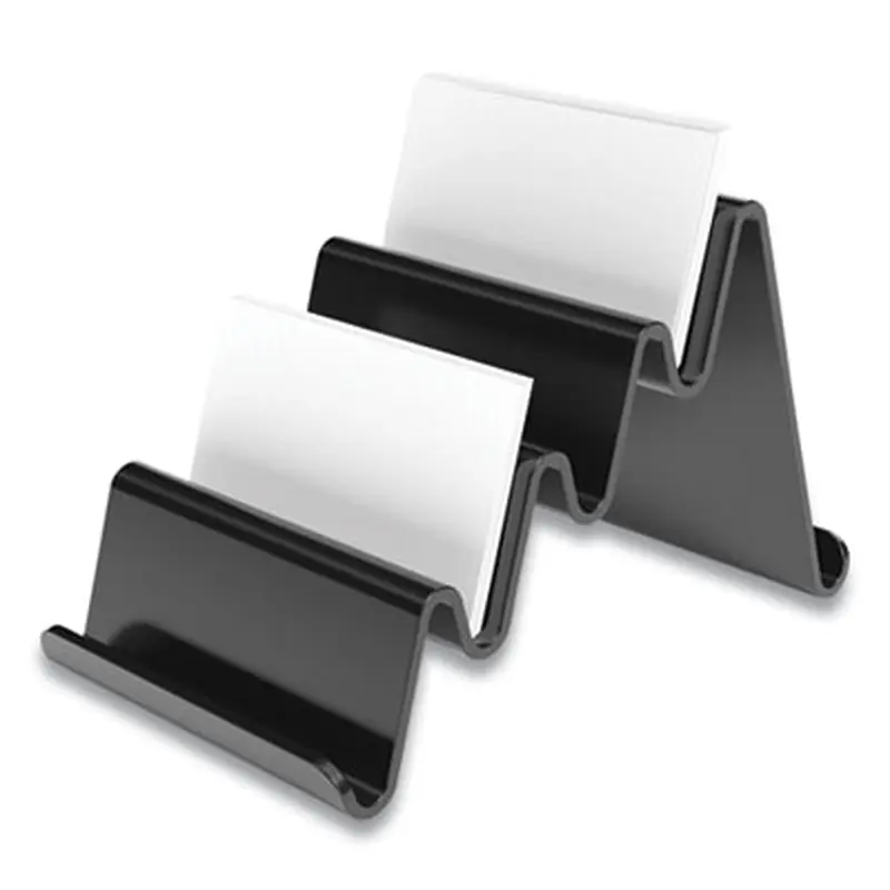 Four Compartment Business Card Holder, Holds 100 Cards, 3.9 x 6.3 x 4, Plastic, Black - Card Holders | TRU RED