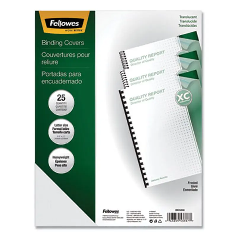 Futura Presentation Covers for Binding Systems, Plastic, Square Corners, 11 x 8.5, Matte Frost, 25/Pack - Binding Systems Covers | Fellowes