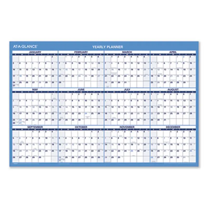Horizontal Reversible/Erasable Wall Planner, 36 x 24, White/Blue Sheets, 12-Month (Jan to Dec): 2026 - Wall Calendars | AT-A-GLANCE