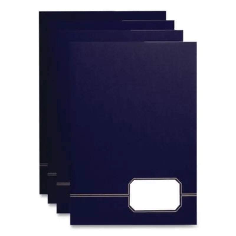 Monogram Series Business Portfolio, Cover Stock, 0.5" Capacity, 11 x 8.5, Blue with Embossed Gold Foil Accents, 4/Pack - Pocket Folders | Oxford