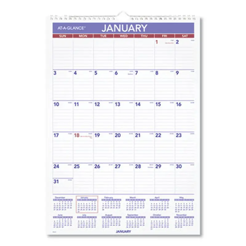 Monthly Wall Calendar with Ruled Daily Blocks, 12 x 17, White Sheets, 12-Month (Jan to Dec): 2026 - Wall Calendars | AT-A-GLANCE