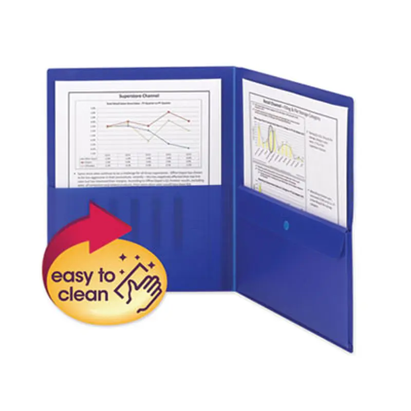 Poly Two-Pocket Folder with Security Pocket, 11 x 8 1/2, Blue, 5/Pack - Pocket Folders | Smead
