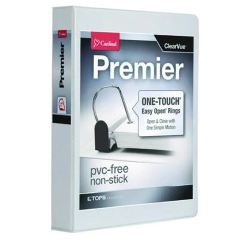 Premier Easy Open ClearVue Locking Slant-D Ring Binder, 3 Rings, 2" Capacity, 11 x 8.5, White - Binders | Cardinal