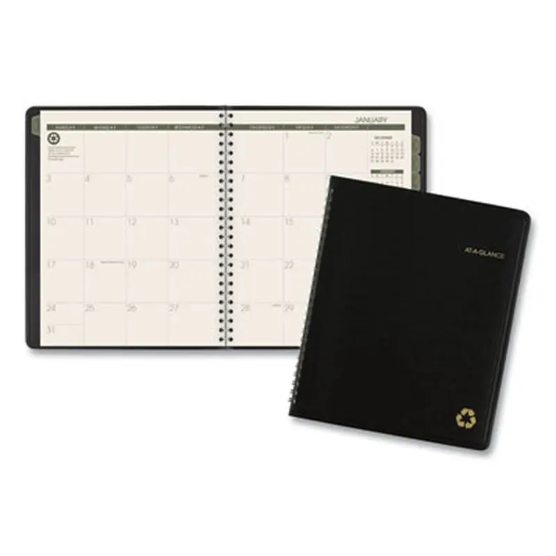 Recycled Monthly Planner with Perforated Memo Section, 8.75 x 7, Black Cover, 12-Month (Jan to Dec): 2026 - Appointment Books & Planners | AT-A-GLANCE