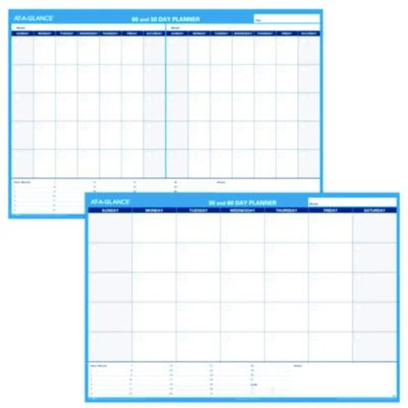30/60-Day Undated Horizontal Erasable Wall Planner, 48 x 32, White/Blue Sheets, Undated - Wall Calendars | AT-A-GLANCE