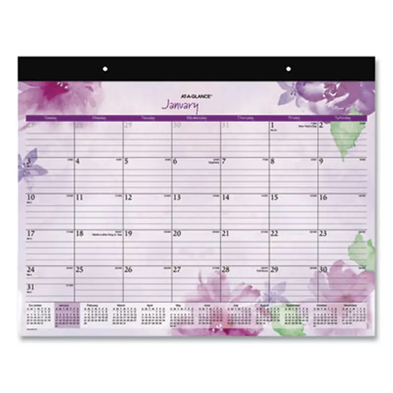 Beautiful Day Desk Pad Calendar, Floral Artwork, 21.75 x 17, Assorted Color Sheets, Black Binding, 12-Month (Jan-Dec): 2026 - Desk Pad Calendars | AT-A-GLANCE