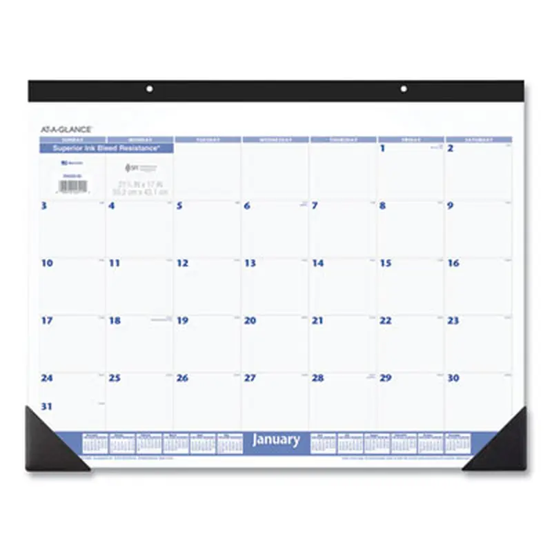 Desk Pad, 22 x 17, White Sheets, Black Binding, Black Corners, 12-Month (Jan to Dec): 2026 - Desk Pad Calendars | AT-A-GLANCE