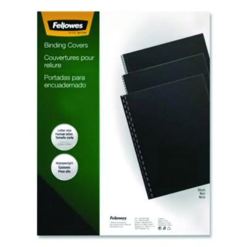 Expressions Linen Texture Presentation Covers for Binding Systems, Paper, Square Corners, 11" x 8.5", Black, 200/Pack - Binding Systems Covers | Fellowes