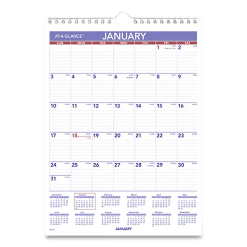 Monthly Wall Calendar with Ruled Daily Blocks, 8 x 11, White Sheets, 12-Month (Jan to Dec): 2026 - Wall Calendars | AT-A-GLANCE