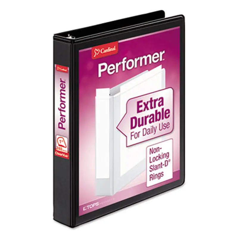 Performer ClearVue Slant-D Ring Binder, 3 Rings, 1" Capacity, 11 x 8.5, Black - Binders | Cardinal