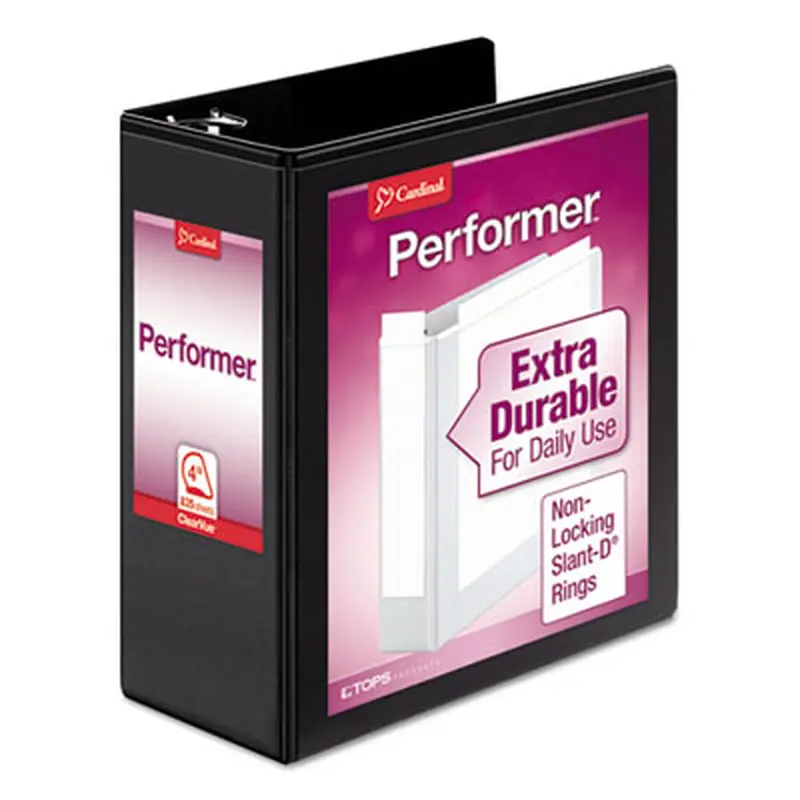 Performer ClearVue Slant-D Ring Binder, 3 Rings, 4" Capacity, 11 x 8.5, Black - Binders | Cardinal