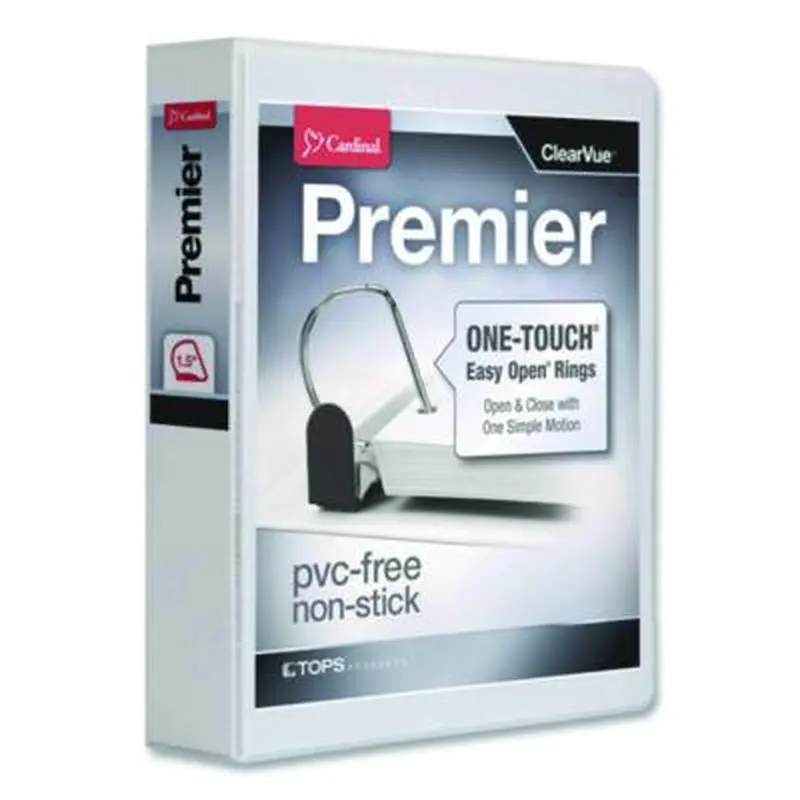 Premier Easy Open ClearVue Locking Slant-D Ring Binder, 3 Rings, 1.5" Capacity, 11 x 8.5, White - Binders | Cardinal