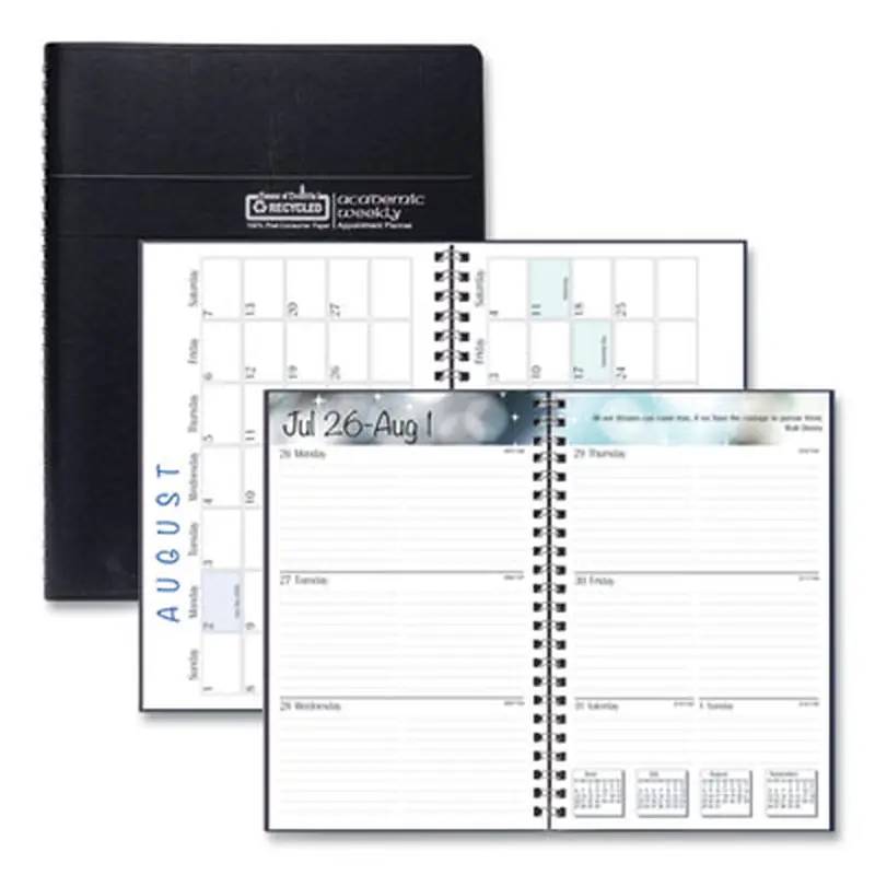 Recycled Academic Weekly/Monthly Appointment Planner, 8 x 5, Black Cover, 13-Month: Aug 2025 to Aug 2026 - Appointment Books & Planners | House of Doolittle