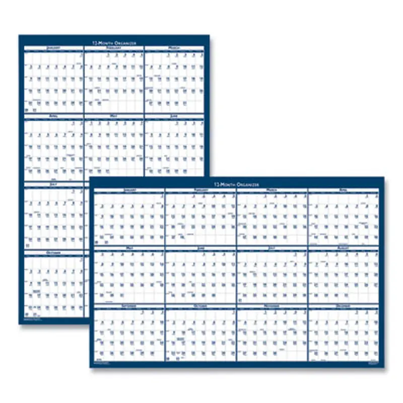 Recycled Poster Style Reversible/Erasable Yearly Wall Calendar, 32 x 48, White/Blue/Gray Sheets, 12-Month (Jan to Dec): 2026 - Wall Calendars | House of Doolittle
