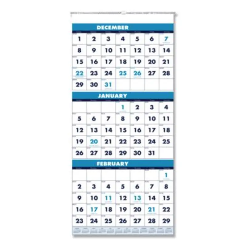 Recycled Three-Month Format Wall Calendar, Vertical Orientation, 12.25 x 26, White Sheets, 14-Month: Dec 2025 to Jan 2027 - Wall Calendars | House of Doolittle