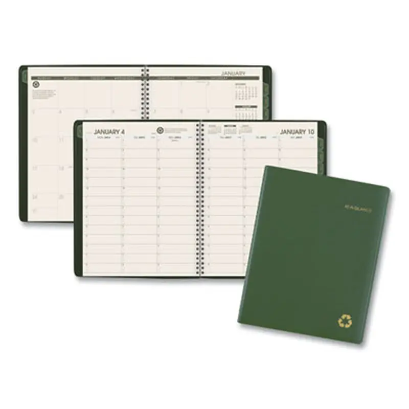 Recycled Weekly Vertical-Column Format Appointment Book, 11 x 8.25, Green Cover, 12-Month (Jan to Dec): 2026 - Appointment Books & Planners | AT-A-GLANCE