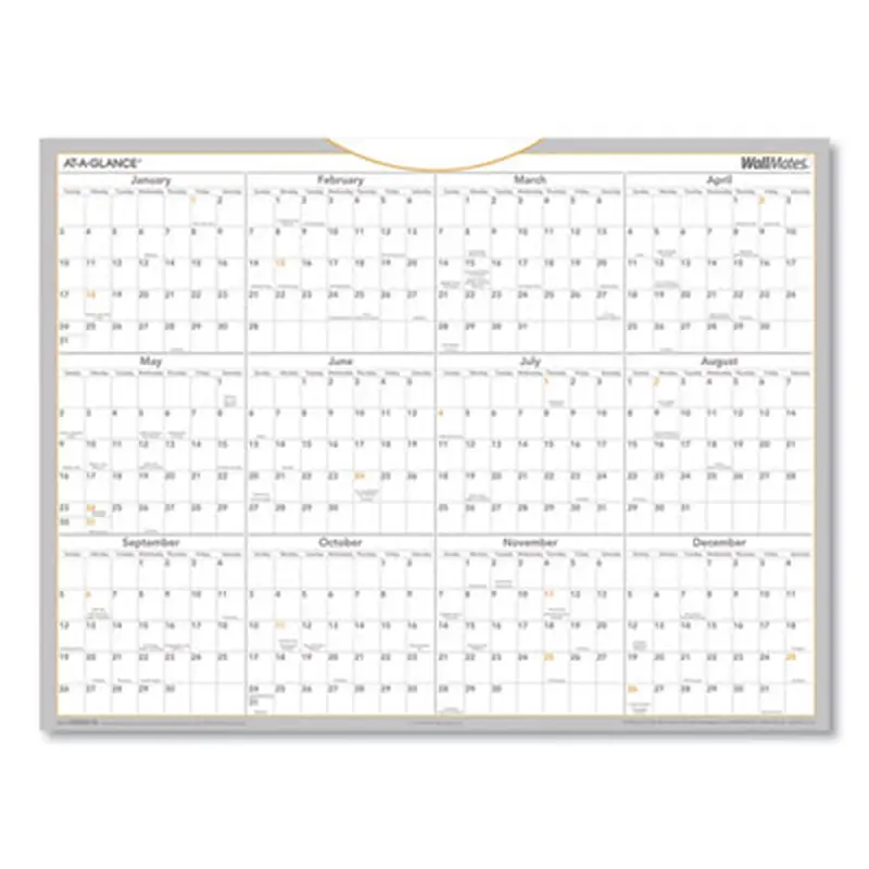 WallMates Self-Adhesive Dry Erase Yearly Planning Surfaces, 24 x 18, White/Gray/Orange Sheets, 12-Month (Jan to Dec): 2026 - Wall Calendars | AT-A-GLANCE