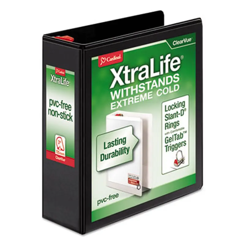 XtraLife ClearVue Non-Stick Slant-D Ring Binder, 3 Rings, 3" Capacity, 11 x 8.5, Black - Binders | Cardinal
