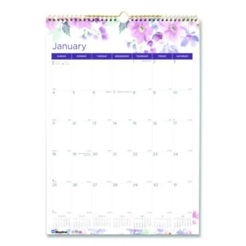 12-Month Colorful Wall Calendar, Passion Floral Artwork, 12 x 17, White/Multicolor Sheets, 12-Month (Jan to Dec): 2026 - Wall Calendars | Blueline