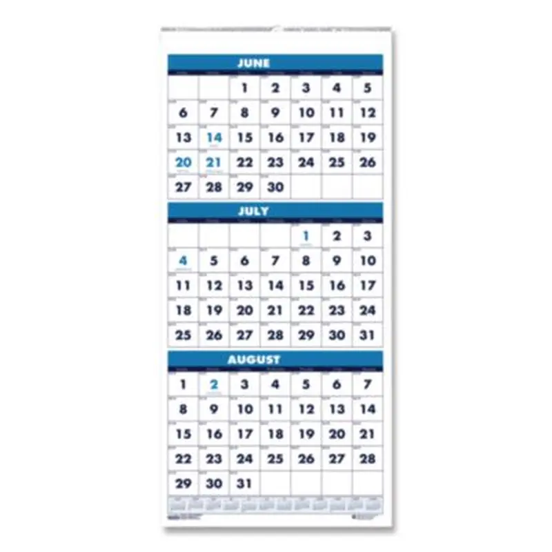 Academic Year Recycled Three-Month Format Wall Calendar, Vertical: 8 x 17, White Sheets, 14-Month: June 2025 to July 2026 - Wall Calendars | House of Doolittle