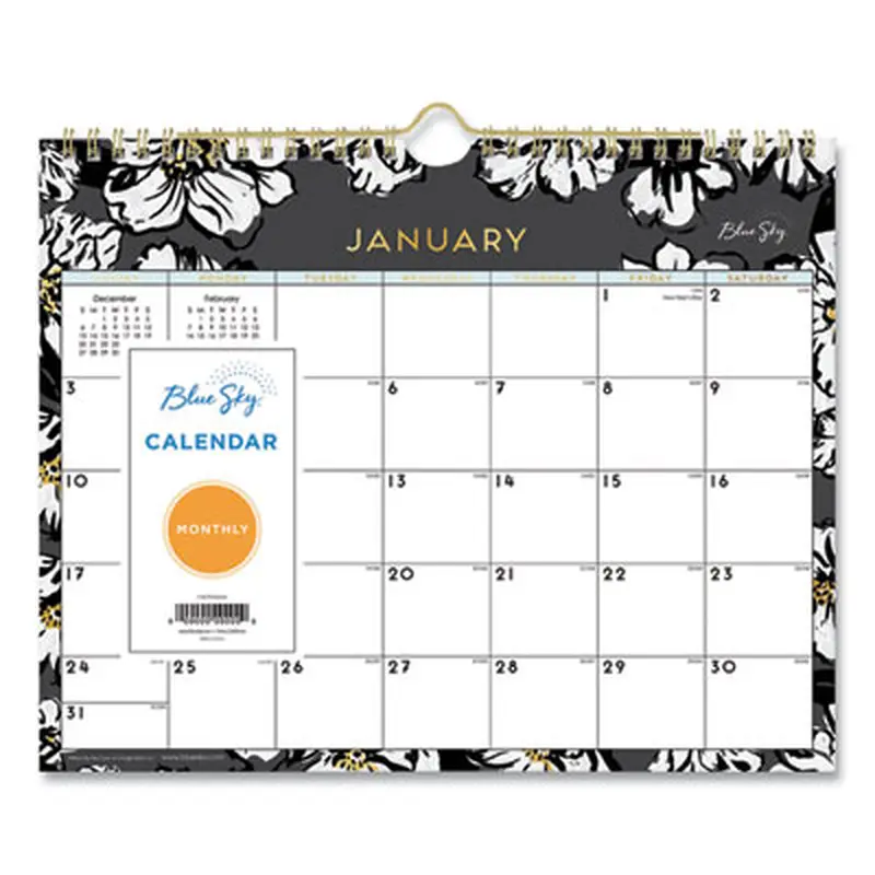 Baccara Dark Wall Calendar, Floral Artwork, 11 x 8.75, White/Black/Gold Sheets, 12-Month (Jan to Dec): 2026 - Wall Calendars | Blue Sky