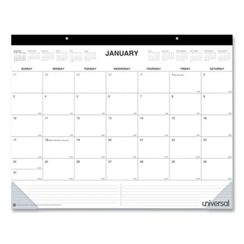 Desk Pad Calendar, 22 x 17, White Sheets, Black Binding, Clear Corners, 12-Month (Jan to Dec): 2026 - Desk Pad Calendars | Universal
