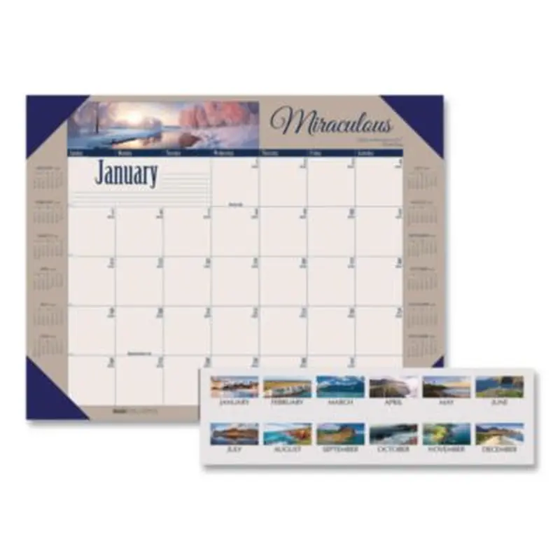 Earthscapes Recycled Monthly Desk Pad Calendar, Motivational Photos, 22 x 17, Blue Binding/Corners, 12-Month (Jan-Dec): 2026 - Desk Pad Calendars | House of Doolittle