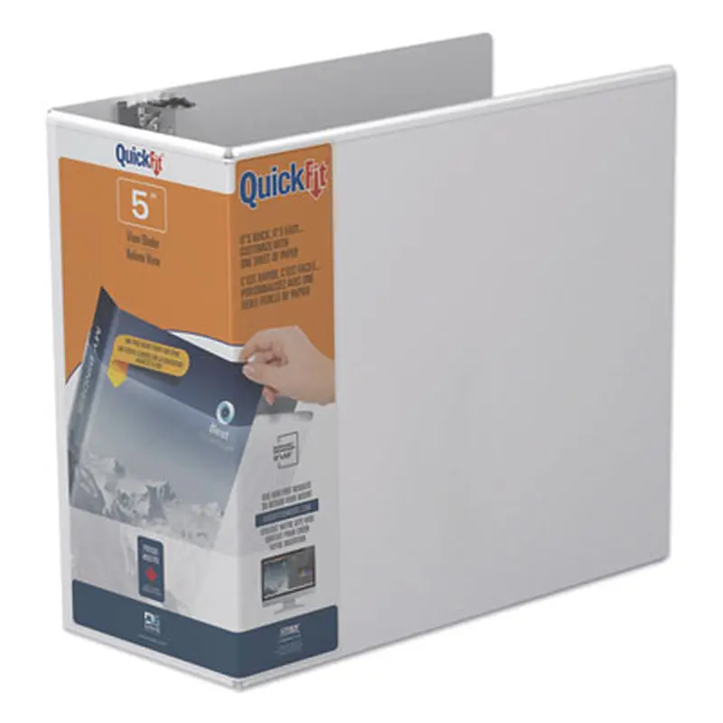 QuickFit D-Ring View Binder, 3 Rings, 5" Capacity, 11 x 8.5, White - Binders | Stride