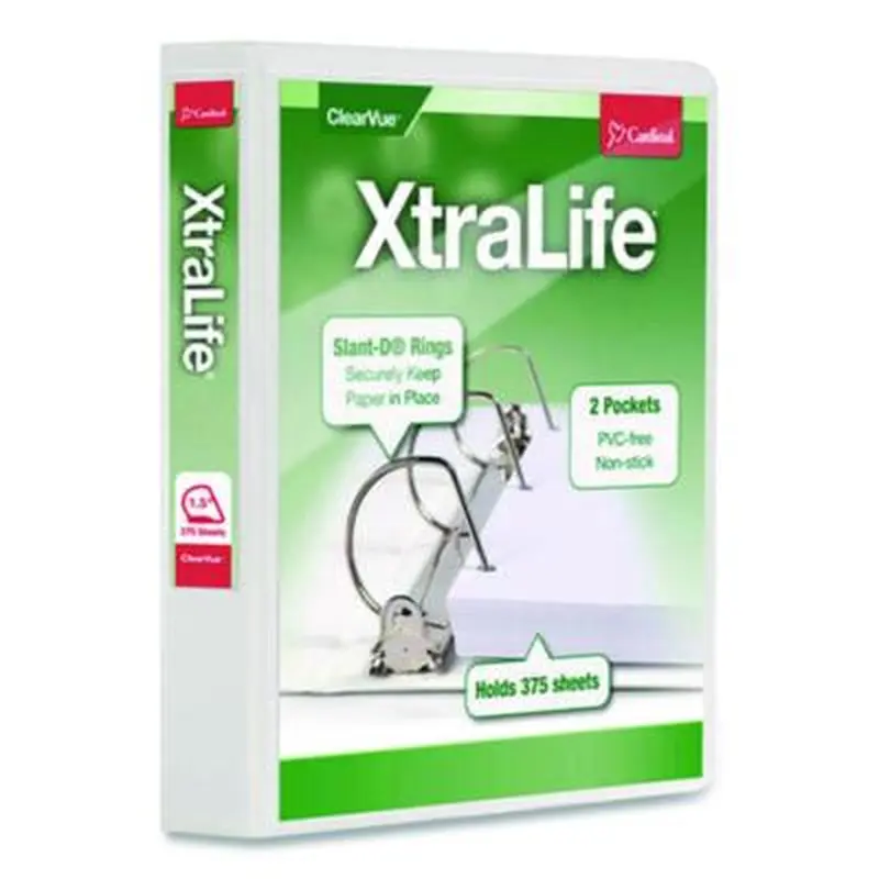 XtraLife ClearVue Non-Stick Slant-D Ring Binder, 3 Rings, 1.5" Capacity, 11 x 8.5, White - Binders | Cardinal