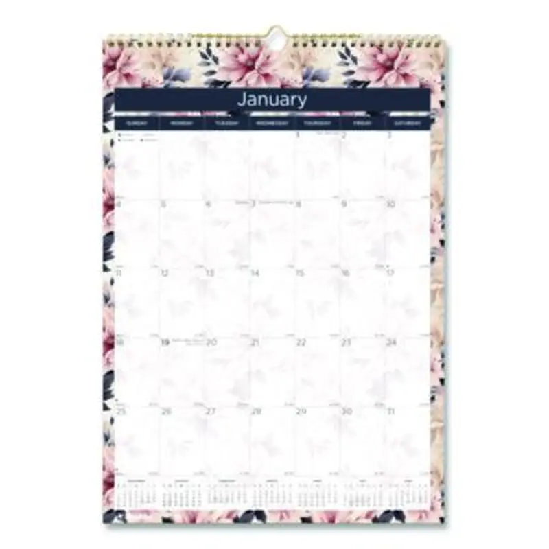 12-Month Colorful Wall Calendar, Floral Artwork, 12 x 17, White Sheets, 12-Month (Jan to Dec): 2026 - Wall Calendars | Blueline