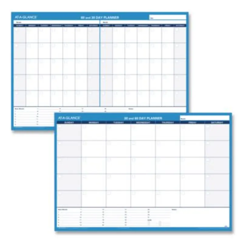 30/60-Day Undated Horizontal Erasable Wall Planner, 36 x 24, White/Blue Sheets, Undated - Wall Calendars | AT-A-GLANCE