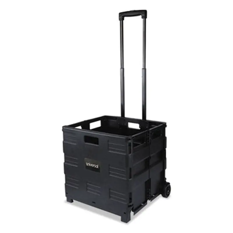 Collapsible Mobile Storage Crate, Plastic, 18.25 x 15 x 18.25 to 39.37, Black - Cases | Universal